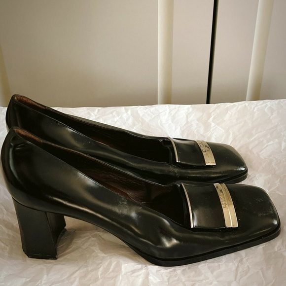 Rare Baldinini black block heel shoes Pure Leather-7.5 US 36 vintage european - Picture 4 of 16